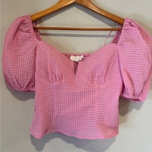 ASTR The Label Daydreamer sweetheart seersucker puff sleeve crop top in pink